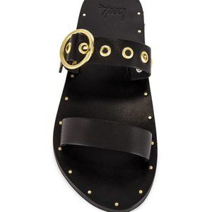 Beek MALEO  LEATHER SLIP ON FLAT GOLD GROMETS BUCKLE black 8 (D18)